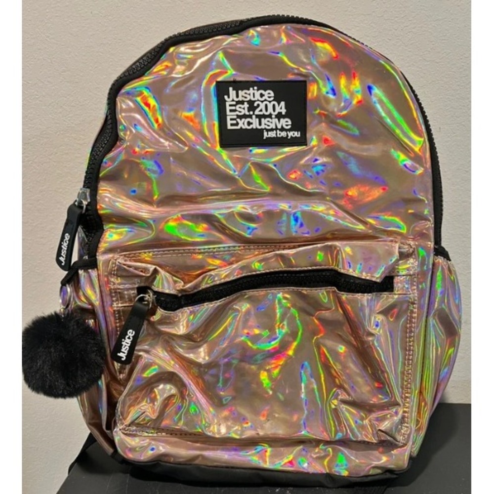 Justice Backpack Holographic Mini Bag Rose Gold Iridescent Don't Touch It OS